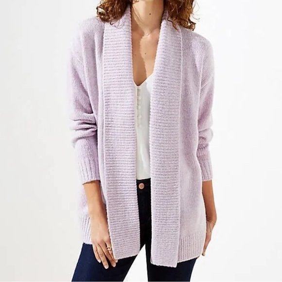 LOFT Sweaters - LOFT Ribbed Cardigan Wool Blend Lilac